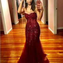 Load image into Gallery viewer, Luxury Sequins Beading Corset Sweetheart Mermaid Evening Gowns