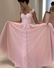 Load image into Gallery viewer, Modest Tulle Formal Dresses With Lace Cap Sleeves