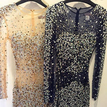Load image into Gallery viewer, Sheer Homecoming Dresses Beaded Long Sleeves