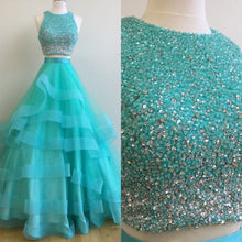 Load image into Gallery viewer, Sparkly Sequins Beaded Organza Layered Prom Dresses Two Piece