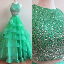 Load image into Gallery viewer, Sparkly Sequins Beaded Organza Layered Prom Dresses Two Piece