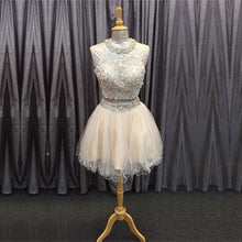 Load image into Gallery viewer, light champagne tulle lace beading homecoming dresses two piece style-alinanova