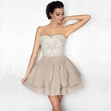 Load image into Gallery viewer, White Lace Appliques Nude Satin Ruffle Homecoming Dresses 2018-alinanova