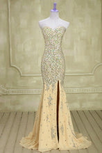 Load image into Gallery viewer, Fully Crystal Beading Sweetheart Chiffon Evening Dresses With Leg Slit
