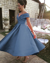 Load image into Gallery viewer, Steel Blue Bridesmaid Dresses Satin