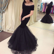 Load image into Gallery viewer, Sexy Off The Shoulder Black Tulle Mermaid Evening Dresses