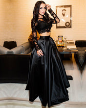 Load image into Gallery viewer, Two Piece Prom Dresses Black Lace Crop Top
