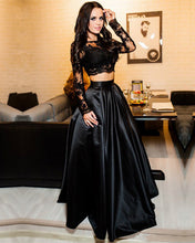 Load image into Gallery viewer, Two Piece Prom Dresses Black Lace Crop Top