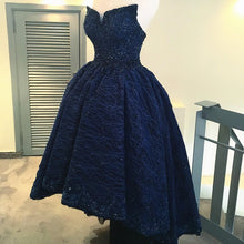 Load image into Gallery viewer, Beading Strapless Lace Prom Dresses Front Short Long Back Evening Gowns-alinanova