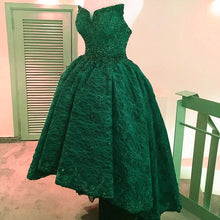 Load image into Gallery viewer, Beading Strapless Lace Prom Dresses Front Short Long Back Evening Gowns