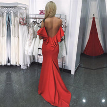 Load image into Gallery viewer, Ruffle Back Long Satin Mermaid Prom Dresses