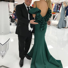 Load image into Gallery viewer, Ruffle Back Long Satin Mermaid Prom Dresses