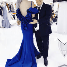 Load image into Gallery viewer, Ruffle Back Long Satin Mermaid Prom Dresses