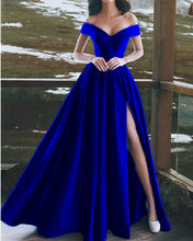 Load image into Gallery viewer, Royal-Blue-Prom-Dresses-V-neck-Satin-Gowns-Long-Formal-Party-Dresses
