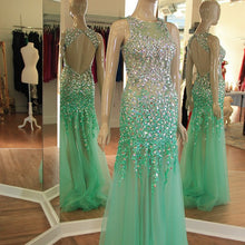 Load image into Gallery viewer, See Through Prom Dresses Mermaid Backless Evening Gowns With Crystal-alinanova