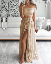 Load image into Gallery viewer, Boho Lace Crop Chiffon Bridesmaid Dresses Two Piece