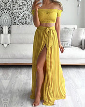 Load image into Gallery viewer, Mustard Yellow Chiffon Bridesmaid Dresses Lace Crop