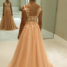 Load image into Gallery viewer, Modest Tulle Formal Dresses With Lace Cap Sleeves
