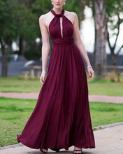 Load image into Gallery viewer, Sexy Backless Floor Length Chiffon Halter Bridesmaid Dresses-alinanova