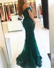 Load image into Gallery viewer, Off The Shoulder Prom Dresses Lace Mermaid V-neck Evening Gowns
