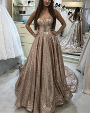 Load image into Gallery viewer, Sequin Prom Dresses Rose Gold