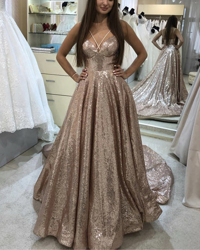 Sequin Prom Dresses Rose Gold