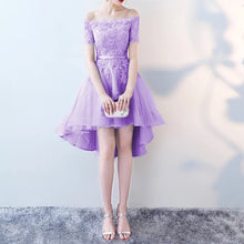 Load image into Gallery viewer, Asymmetric Tulle Off Shoulder Bridesmaid Dresses Lace Appliques