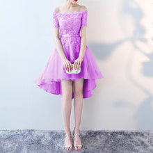 Load image into Gallery viewer, Asymmetric Tulle Off Shoulder Bridesmaid Dresses Lace Appliques