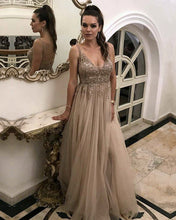 Load image into Gallery viewer, Long-Tulle-Lace-Appliques-Prom-Dresses-2019