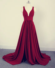 Load image into Gallery viewer, Long Split Bridesmaid Dresses Burgundy