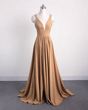 Load image into Gallery viewer, Long Split Bridesmaid Dresses Champagne
