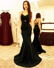 Load image into Gallery viewer, Black Mermaid Prom Dresses Cross Back