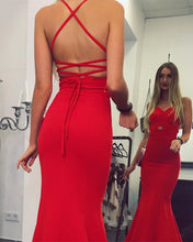 Load image into Gallery viewer, Red Mermaid Prom Dresses Backless