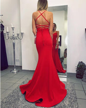 Load image into Gallery viewer, Red Mermaid Prom Dresses Cross Back