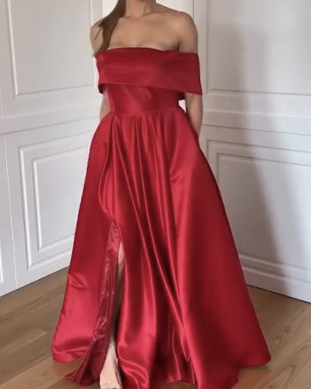 Sexy Long Satin Dress Off The Shoulder Sexy Long Satin Dress Off The Shoulder
