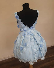 Load image into Gallery viewer, Baby Blue Lace Homecoming Dresses Open Back