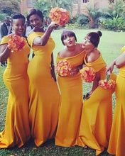 Load image into Gallery viewer, Simple Satin Mermaid Bridesmaid Dresses Off The Shoulder-alinanova