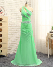 Load image into Gallery viewer, Mint Green One Shoulder Prom Dresses 2020