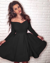 Load image into Gallery viewer, Short Black Prom Homecoming Dresses Long Sleeves