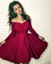 Load image into Gallery viewer, Short Burgundy Prom Homecoming Dresses Long Sleeves