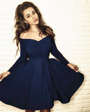 Load image into Gallery viewer, Short Navy Blue Prom Homecoming Dresses Long Sleeves