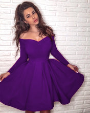 Load image into Gallery viewer, Short Purple Prom Homecoming Dresses Long Sleeves