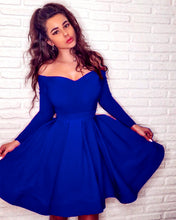 Load image into Gallery viewer, Short Royal Blue Prom Homecoming Dresses Long Sleeves
