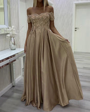 Load image into Gallery viewer, Elegant Prom Dresses Champagne Off Shoulder Evening Gown Lace Embroider
