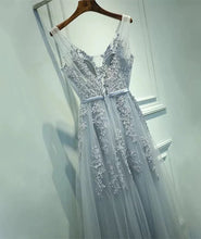 Load image into Gallery viewer, Tulle V Neck Bridesmaid Dresses Lace Appliques