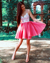 Load image into Gallery viewer, Watermelon Homecoming Dresses Lace Appliques