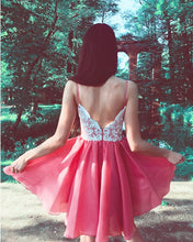 Load image into Gallery viewer, A Line V Neck Organza Homecoming Dresses Lace Appliques