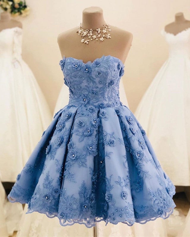 3D Floral Lace Sweetheart Homecoming Dresses Short 3D Floral Lace Sweetheart Homecoming Dresses Short