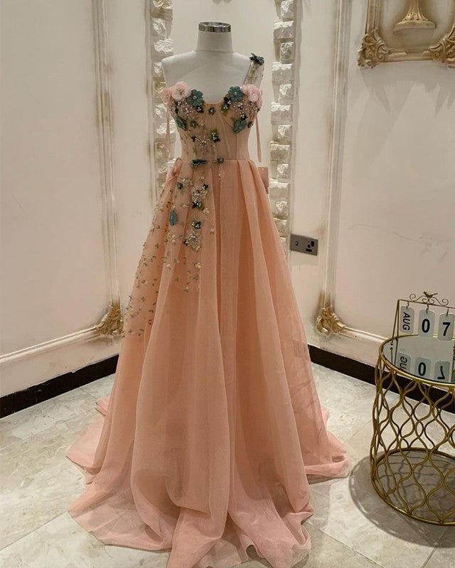3D Flowers Sweetheart Corset Prom Dresses One Shoulder 3D Flowers Sweetheart Corset Prom Dresses One Shoulder
