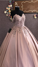 Load image into Gallery viewer, 3D Lace Flowers Embroidery Sweetheart Satin Wedding Dresses Ballgown